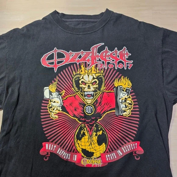 Ozzy Osbourne Ozzyfest 2007 Band Shirt Mens XL‎ Black Tour Concert Distressed